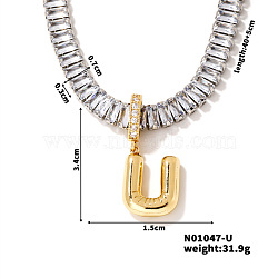 Golden Tone Brass Pave Clear Cubic Zirconia Letter Pendant Necklaces for Women, 15.75 inch(400mm)(YX4437-21)