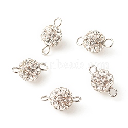 Polymer Clay Rhinestone Connector Charms, with 304 Stainless Steel Loops, Round, Crystal, 14.5x8mm, Hole: 2mm(PALLOY-JF01361-02)