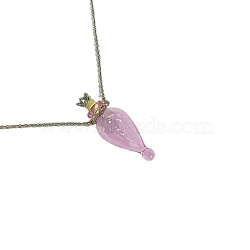 Lampwork Teardrop Perfume Bottle Necklaces, Pendant Necklace with Stainless Steel Chains, Pink, 23.62 inch(60cm)(PW-WG87909-01)