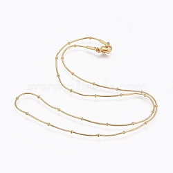 304 Stainless Steel Snake Chain Necklaces, with 304 Stainless Steel Beads and 304 Stainless Steel Clasps, Golden, 17.7 inch(45cm), 1mm(X-NJEW-F248-11A-G)