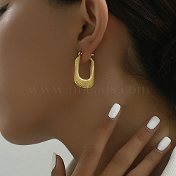 201 Stainless Steel U-Shaped Hip-hop Hoop Earrings, Real 18K Gold Plated, 32x21mm(RZ9370)