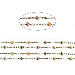 Stainless Steel Satellite Chains, with Enamel Beads and Spool, Soldered, Long-Lasting Plated, Flat Round, Golden, Colorful, 1.5x1.2x0.3mm, about 32.8 Feet(10m)/roll(CHS-I006-03G-K)