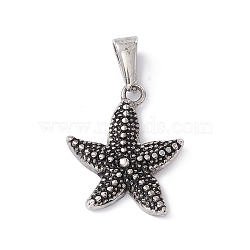304 Stainless Steel Pendants, Starfish Charms, Antique Silver, 21x18x3mm, Hole: 3.5x7mm(STAS-G285-02AS)