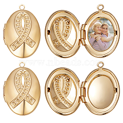 Beebeecraft 10Pcs Brass Locket Pendants, Photo Frame Charms for Necklaces, Nickel Free, Oval, Real 18K Gold Plated, 24x16x6mm, Hole: 1.6mm, Inner Diameter: 10mm, Fit For 1.14mm rhinestone(KK-BBC0009-07)