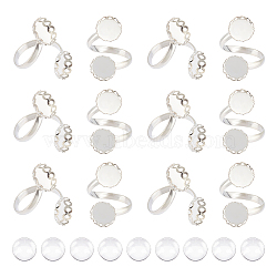 DIY Blank Dome Ring Making Kit, Including Flat Round Brass Open Cuff Ring Settings, Glass Cabochons, Platinum, 36Pcs/box(DIY-UN0004-56)
