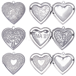 12Pcs 3 Styles 316 Stainless Steel Locket Pendants, Photo Frame Charms for Necklaces, Heart, Stainless Steel Color, 29x28.5~29x7mm, Hole: 2mm, Inner Diameter: 16.5~20x21~21.5mm, 4pcs/style(STAS-SC0007-55)