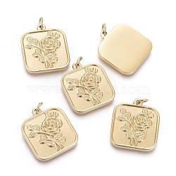 Valentine's Day Ion Plating(IP) 304 Stainless Steel Pendants, with Jump Rings, Square with Rose, Golden, 20x17.5x2mm, Hole: 3.5mm(STAS-F256-008G)