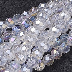 Glass Beads Strands, Faceted Round, Clear, AB Color Plated, The beads about 8mm in diameter, hole: 1mm, about 40pcs/strand, 13 inch(X-GF8mm01Y-AB)