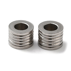 Non-Tarnish 304 Stainless Steel European Beads, Large Hole Beads, Grooved Column, Stainless Steel Color, 8x6mm, Hole: 4mm(STAS-Z045-04P)