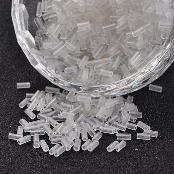 Glass Bugle Beads, Transparent Colours, Clear, 4~4.5x2mm, Hole: 1mm, about 450g/bag, 14000pcs/bag