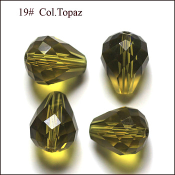 Imitation Austrian Crystal Beads, Grade AAA, K9 Glass, Faceted, Drop, Olive, 10x12mm, Hole: 0.9~1.5mm