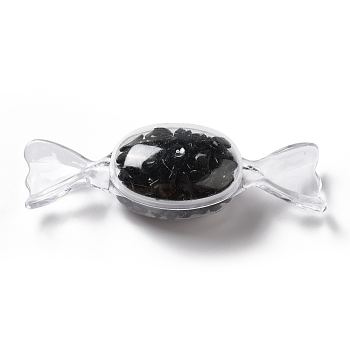 Natural Obsidian Chip Decorates, with Transparent Plastic Storage Box, Candy, 25x82.5x23mm