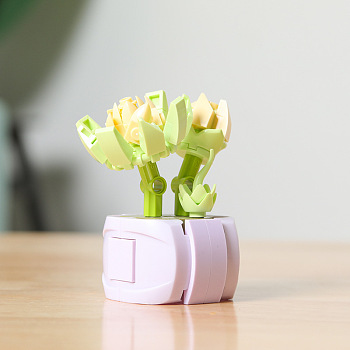 Plastic Succulent Flowers Plant Building Blocks DIY Toy Set, Succulents Bonsai Model, for Gift Home Decor, Yellow Green, 55x65x90mm