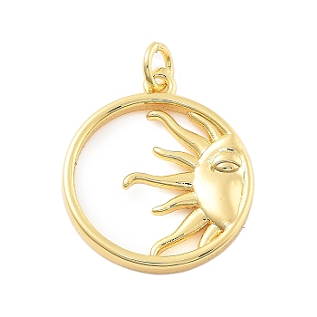 Brass Pendants, Ring with Sun Charms, with Jump Ring, Real 18K Gold Plated, 21x18.5x2mm, Hole: 3mm