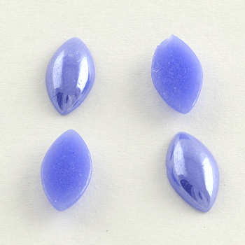 Pearlized Plated Opaque Glass Cabochons, Horse Eye, Cornflower Blue, 14x7x3.5mm