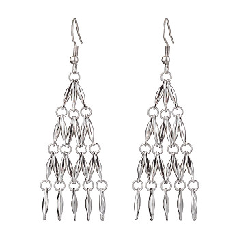 Non-Tarnish 304 Stainless Steel Bar Link Chain Dangel Earrings, Tassel Chandelier Earrings for Women, Stainless Steel Color, 68x21mm