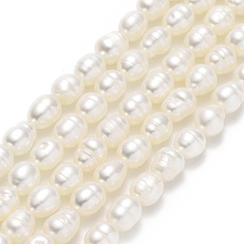 Natural Cultured Freshwater Pearl Beads Strands, Rice, Linen, 5~7x4~4.5mm, Hole: 0.6mm, about 62~66pcs/strand, 13.78''(35cm)