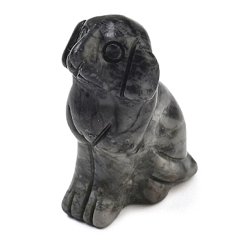 Natural Larvikite Carved Dog Figurines, for Home Office Desktop Decoration, 10~13x16~18x24~25mm