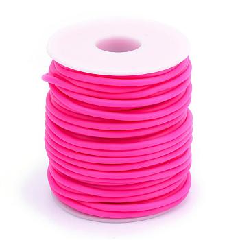 Hollow Pipe PVC Tubular Synthetic Rubber Cord, Wrapped Around White Plastic Spool, Camellia, 3mm, Hole: 1.5mm, about 27.34 yards(25m)/roll