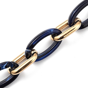 Handmade CCB Plastic Cable Chains, with Acrylic Links, Golden, Dark Blue, Links: 28x17x5mm and 35x19.5x6mm, 39.37 inch(1m)/strand