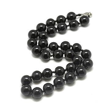 Natural Black Agate Beaded Necklaces, with Alloy Lobster Clasps, Round, Dyed, 18.1 inch~18.5  inch(46~47cm), round: 11.5~12mm