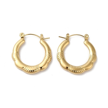 Rack Plating 304 Stainless Hoop Earrings for Women, Double Horn, Real 18K Gold Plated, 25x24x3mm