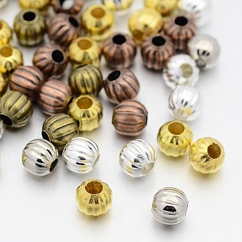 Iron Corrugated Beads, Round, Mixed Color, 6mm, Hole: 2mm, about 650pcs/200g