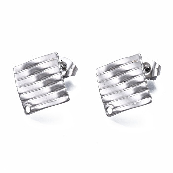 304 Stainless Steel Stud Earring Findings, with Ear Nuts/Earring Backs, Rhombus, Stainless Steel Color, 16x16.5mm, Hole: 1.4mm, Pin: 0.5mm