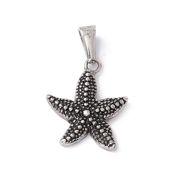 304 Stainless Steel Pendants, Starfish Charms, Antique Silver, 21x18x3mm, Hole: 3.5x7mm