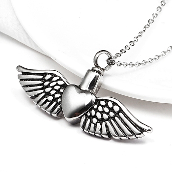 Titanium Steel Urn Ashes Pendants, Wing with Heart, Antique Silver, 22x46mm