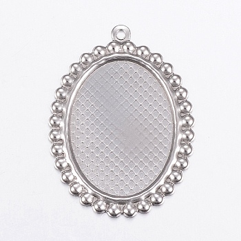 304 Stainless Steel Enamel Pendant Settings, Oval, Stainless Steel Color, 35x26x1mm, Hole: 1.5mm