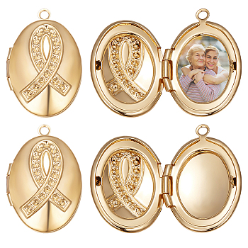 Beebeecraft 10Pcs Brass Locket Pendants, Photo Frame Charms for Necklaces, Nickel Free, Oval, Real 18K Gold Plated, 24x16x6mm, Hole: 1.6mm, Inner Diameter: 10mm, Fit For 1.14mm rhinestone