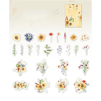 25Pcs Flowers Theme DIY Paper Stickers, for DIY Album Scrapbook, Diary Decoration, Orange, 36~89x12~87x0.1mm