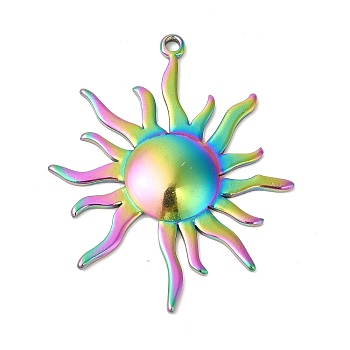 Ion Plating(IP) 304 Stainless Steel Pendants, Sun Charms, Rainbow Color, 45x37x3.5mm, Hole: 2mm