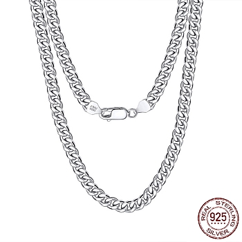 925 Sterling Silver Cuban Link Chain Necklace, Diamond Cut Chains Necklace, with S925 Stamp, Silver, 17.72 inch(45cm)