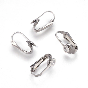 304 Stainless Steel Clip-on Earring Findings, Stainless Steel Color, 16~17x9x4mm