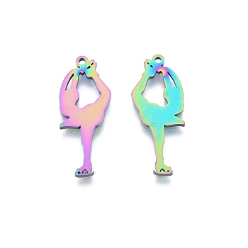 Ion Plating(IP) 201 Stainless Steel Pendant, Figure Skater, Rainbow Color, 30.5x12x1.5mm, Hole: 1.5mm