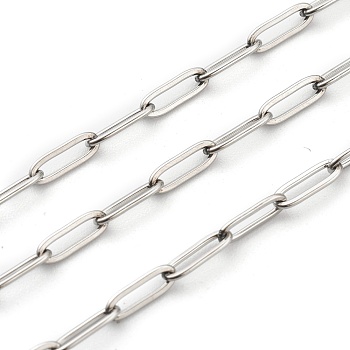 3.28 Feet 304 Stainless Steel Paperclip Chains, Drawn Elongated Cable Chains, Soldered, Stainless Steel Color, 9x3x0.8mm