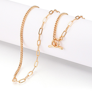 Brass Twist Chain & Paperclip Chain Necklaces, AB Chains, with OT Clasps, Real 18K Gold Plated, 17.87x0.08x0.04 inch(454x2x1mm)