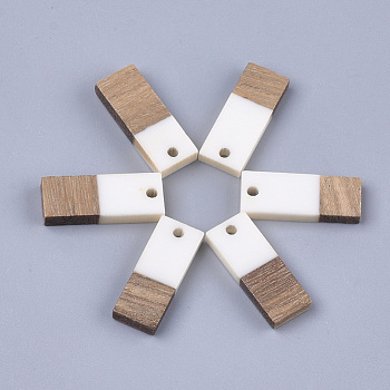 Resin & Walnut Wood Pendants, Rectangle, Creamy White, 23x9x3.5mm, Hole: 1.8mm