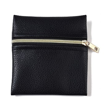 Imitation Leather Jewelry Storage Zipper Bags, for Earrings, Rings, Bracelets, Square, Black, 10x10x0.7cm