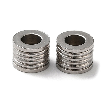 304 Stainless Steel European Beads, Large Hole Beads, Grooved Column, Stainless Steel Color, 8x6mm, Hole: 4mm