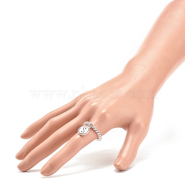 круглое кольцо на палец из синтетического гематита с бусинами 304 и подвесками инь-янь из нержавеющей стали(RJEW-JR00473-03)-3