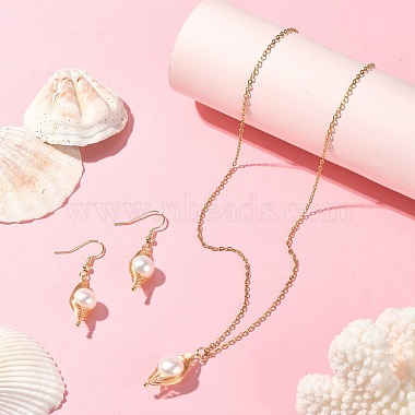Natural Pearl Pendant Necklace & Dangle Earrings(SJEW-JS01276)-5
