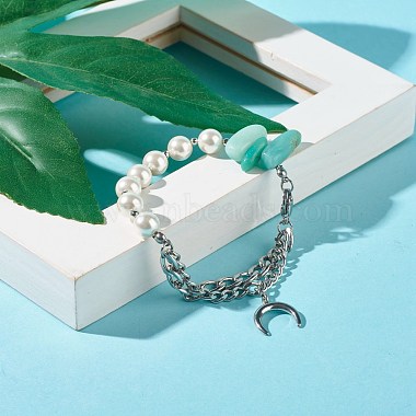 Bracelet en perles d'amazonite naturelle et de coquillages pour fille femme(X1-BJEW-TA00022)-2