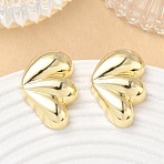 Brass Stud Earrings for Women, Fan, Real 14K Gold Plated, 29x20mm(KK-CBAD851-32G)