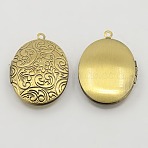 Brass Locket Pendants, Picture Frame Charms for Necklace, Antique Bronze, Oval,  about 24mm wide, 34mm long, hole: 2mm(X-ECF133-1AB)