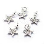 Brass Micro Pave Cubic Zirconia Charms, Cadmium Free & Lead Free, Star, Platinum, 11.5x10x2mm, Hole: 3mm(X-ZIRC-G087-35P)