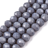 Opaque Solid Color Imitation Jade Glass Beads Strands, Faceted, Rondelle, Dark Gray, 6x5mm, Hole: 1mm, about 84~85pcs/strand, 41.5~42cm(EGLA-A044-P6mm-D10)