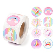 8 Styles Unicorn Paper Stickers, Self Adhesive Roll Sticker Labels, for Envelopes, Bubble Mailers and Bags, Flat Round, Horse Pattern, 2.5cm, about 500pcs/rollm(X-DIY-L051-008)